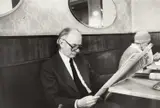 Sepp Dreissinger, Thomas Bernhard at Café Bräunerhof, Vienna 1984, 1984, Vintage silver print on double-weight semi-matte Agfa paper