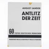 August Sander, Antlitz der Zeit. 60 Fotos deutscher Menschen', Transmare / Kurt Wolff Verlag, Munich 1929, 1929, Original first edition, original yellow cloth hardcover with original dust jacket and original slipcase, in very good condition. 60 pages with black-and-white halftone portrait photographs, 18 text pa