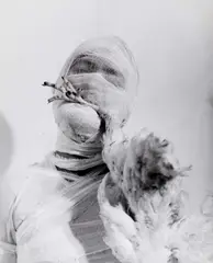 Rudolf Schwarzkogler, 6th Action, no. 44, Vienna, Werdertorgasse, Spring 1966, 1966, Gelatin silver print, printed 1973 on single-weight glossy paper, in very good condition. Artist's estate stamp "rudolf schwarzkogler nachlaß"