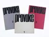 Provoke' (3 issues), Tokyo 1968–1969 by Koji Taki, Takuma Nakahira, Yutaka Takanashi, Takahiko Okada, Daido Moriyama, 1968, First edition collection of Provoke Magazine volumes 1–3, sold May 2026