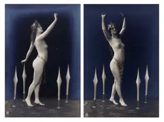 Otto Skrowanek, Sword dance by Olga Desmond' (2 prints), Berlin c. 1908, 1908, Two vintage silver prints on double-weight matte paper, in good condition. Each mounted on original mat