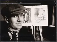 Alexander Rodchenko, The sculptor Anton M. Lavinsky, USSR 1924, 1924, Vintage silver contact print on single-weight glossy paper, in very good condition. Numbered "129 B" in the upper negative, Rodchenko's crop marks in white ink in the image, his credit stamp in Cyrill