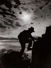 Ernst Baumann, Luis Trenker climbing the Matterhorn ('Mondnacht'), 1937, Vintage silver print on single-weight glossy Agfa-Brovira paper