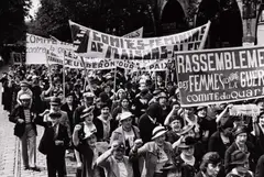 Robert Capa, Women protesting against war, Paris 1936, 1936, Gelatin silver print, printed in the 1960s on double-weight semi-matte paper, in good condition. Photographer's name stamp, stamp "Portfolio", several handwritten dated "14 Julliet 1936" by an unident