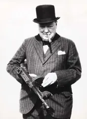 William George Horton, Winston Churchill with US-M1 carbine, Salisbury 1944, 1944, Vintage silver print on single-weight glossy paper, in good condition. "Press Association" agency stamp with address at Fleet Street, London, and several annotations on the reverse. W.G. Horton worked