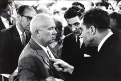 The Kitchen Debate' (Nikita Khrushchev and Richard Nixon), Moscow 1959 by Elliott Erwitt, 1959, Gelatin silver print, printed 1989 on double-weight semi-matte paper, sold Nov 2025
