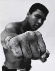 Thomas Hoepker, Muhammad Ali demonstrating his punch', Chicago 1966, 1966, Vintage silver print on double-weight semi-matte paper, in good condition. Signed by the photographer in pencil, handwritten negative number "2723-9" in pencil, two "Magnum Photos Inc." copyright labe