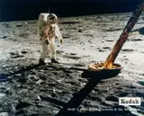 Neil Armstrong, Apollo 11: Buzz Aldrin beside the Lunar Module Eagle, July 1969, 1969, Dye transfer print, flush-mounted on strong cardboard, in good condition. Kodak logo and text insert "Apollo 11 photo Kodak Ektachrome EF film NASA photo" in white letters in the lower image, stamp "D