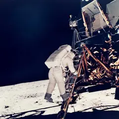 Neil Armstrong, Apollo 11: Buzz Aldrin descends the steps of the Eagle, July 1969, 1969, Chromogenic vintage print on Kodak paper