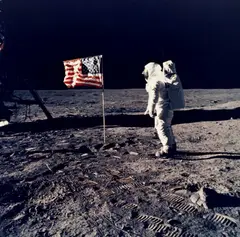 Neil Armstrong, Apollo 11: Buzz Aldrin at the US flag beside the Eagle, July 1969, 1969, Chromogenic vintage print on Kodak paper