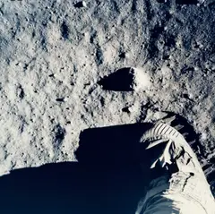 Edwin E. Aldrin Jr., Apollo 11: Buzz Aldrin plants his boot in the moon's soil, July 1969, 1969, Chromogenic vintage print on Kodak paper