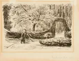 Max Liebermann, Bedienerin im Garten von Wannsee, Lithografie auf Velin