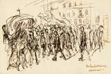 Max Liebermann, Prozession, Tuschfederzeichnung auf Velin