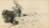Max Liebermann, Holländische Dünenlandschaft, Kohlezeichnung auf Japan