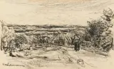 Max Liebermann, Holländische(?) Landschaft, Kohlezeichnung auf Velin