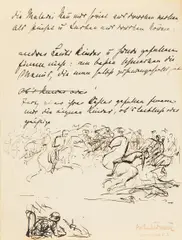 Ohne Titel by Max Liebermann, Handschriftlicher Text und Tuschfederzeichnung auf Papier, sold Jun 2016