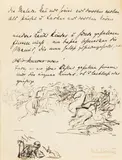 Max Liebermann, Ohne Titel, Handschriftlicher Text und Tuschfederzeichnung auf Papier