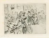 Max Liebermann, Aus dem Judenviertel in Amsterdam: Karrenhandel, Radierung auf Japan