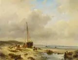 Andreas Schelfhout, Fischerboot am Strand