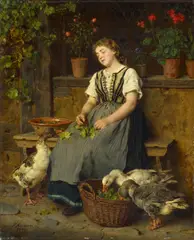 Ludwig Knaus, Schlummernde Magd, Öl auf Leinwand
