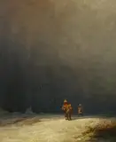 Carl Spitzweg, "Lappländer im Winter (Heimkehr vom Wrack)", Öl auf Leinwand
