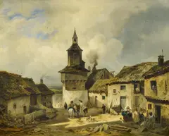 Julien-Michel Gué, Französische Dorflandschaft, Öl auf Leinwand