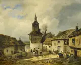 Julien-Michel Gué, Französische Dorflandschaft, Öl auf Leinwand