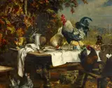 Paul Friedrich Meyerheim, Freitisch. Stillleben mit Hühnern, Öl auf Leinwand