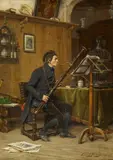 Gerard Portielje, Musiker mit Fagott, Öl auf Holz