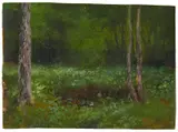 August Piepenhagen, Lichtung im Waldesinneren, Öl auf Papier