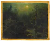 August Piepenhagen, Vollmondnacht am Waldbach, Öl auf Papier