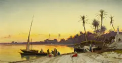 Hermann David Salomon Corrodi, Abend am Nil, Öl auf Leinwand
