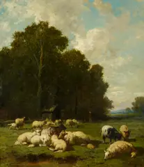 Schafherde am Waldesrand by Charles Jacque, Öl auf Leinwand, sold May 2016