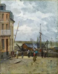 Jules Pétillon, Im Hafen von Le Tréport, Öl auf Leinwand