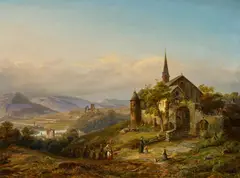 Joseph Minjon, Ideale, romantische Rheinlandschaft, Öl auf Leinwand
