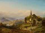 Joseph Minjon, Ideale, romantische Rheinlandschaft, Öl auf Leinwand