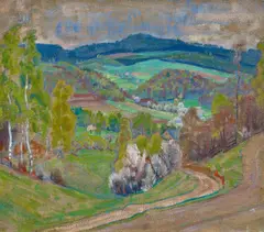 Georg Lührig, Erzgebirgslandschaft im Frühling, Öl auf Leinwand