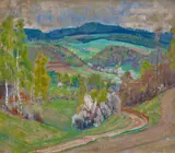 Georg Lührig, Erzgebirgslandschaft im Frühling, Öl auf Leinwand