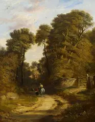 John Callow, Begegnung auf dem Waldweg, Öl auf Leinwand