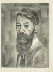 Georg Lührig, Selbstporträt, Kohlezeichnung, weiß gehöht auf Papier