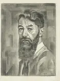 Georg Lührig, Selbstporträt, Kohlezeichnung, weiß gehöht auf Papier