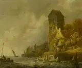 Jan van Goyen, Flusslandschaft mit angrenzendem Turm und Hafenanlage, Öl auf Eichenholz