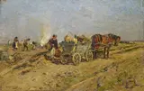 Hessische Bauern bei der Ernte by Hugo Mühlig, Öl auf Holz, sold May 2016