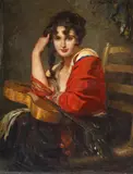 Leopold Schmutzler, Porträt einer jungen Dame mit Gitarre