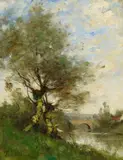 Paul Désiré Trouillebert, Angler am Bach, Öl auf Leinwand
