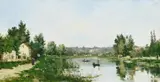 Paul Emmanuel Péraire, Französische Flusslandschaft, Öl auf Holz