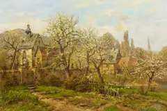 Frühlingstag mit blühenden Apfelbäumen by Heinrich Hartung, Öl auf Leinwand, sold May 2016