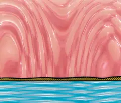 Landscape 5 by Roy Lichtenstein, Farbserigrafie, rosé- und blaufarbenes Rowlux®, collagiert, auf Karton, sold Jun 2016