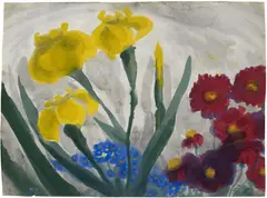 Gelbe Iris und Astern by Emil Nolde, Aquarell auf Japan, sold Nov 2016