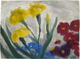 Emil Nolde, Gelbe Iris und Astern, Aquarell auf Japan